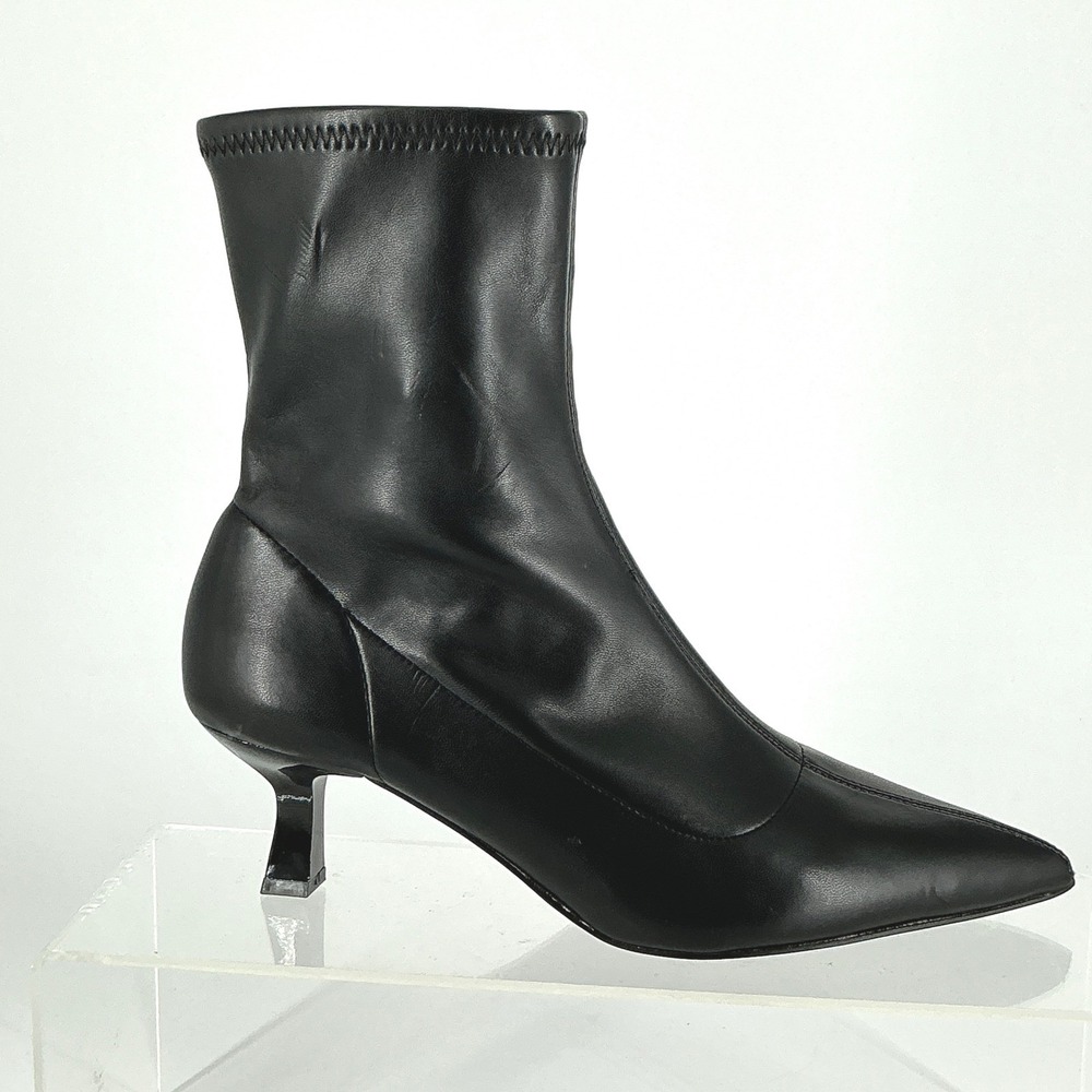 Abound Size 5 Black Pointed Toe Kitten Heel Sock Booties Faux Leather NEW